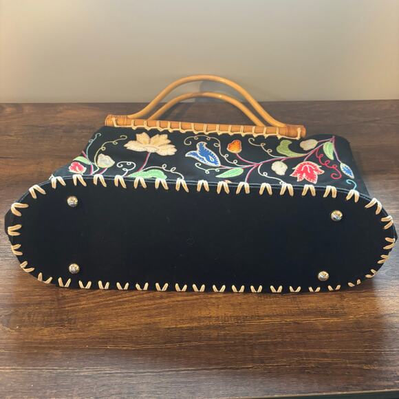 Vintage Talbots Embroidered Floral Cotton Handbag - Picture 2 of 6